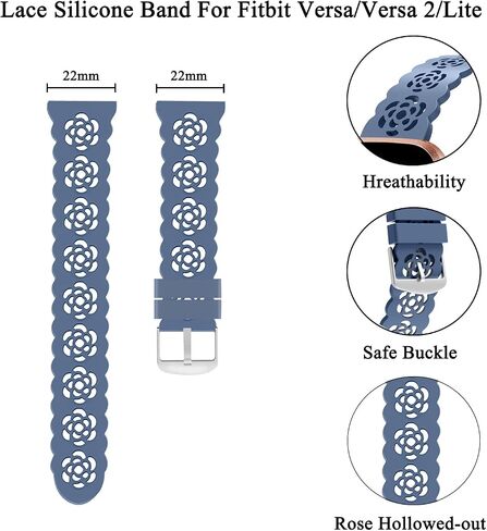 Nigaee 3 Pack 22mm Lace Hollowed-Out Silicone Replacement Wristbands Compatible for Fitbit Versa/Fitbit Versa 2/Fitbit Versa Lite,Slim Bands Soft Smartwatch Sport Strap for Women in Saudi Arabia