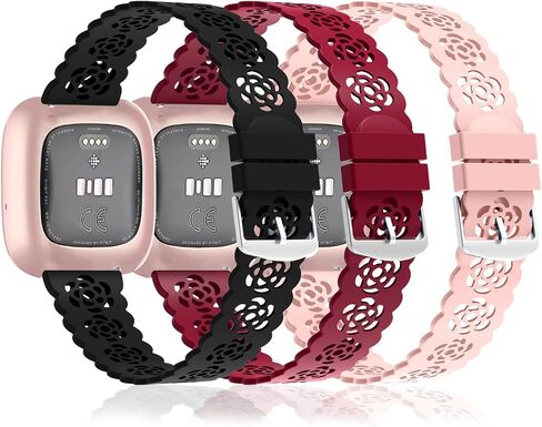 Nigaee 3 Pack 22mm Lace Hollowed-Out Silicone Replacement Wristbands Compatible for Fitbit Versa/Fitbit Versa 2/Fitbit Versa Lite,Slim Bands Soft Smartwatch Sport Strap for Women in Saudi Arabia