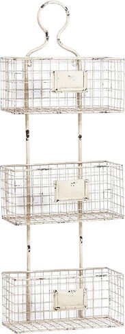 Deco 79 Metal 3 Hanging Baskets Magazine Rack Holder, 13" x 7" x 37", White in Saudi Arabia