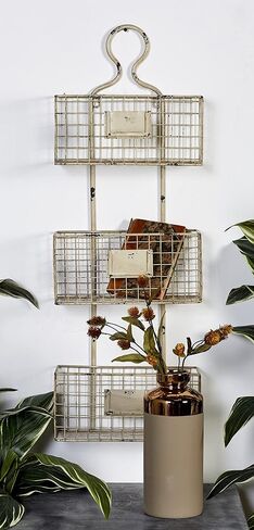 Deco 79 Metal 3 Hanging Baskets Magazine Rack Holder, 13" x 7" x 37", White in Saudi Arabia