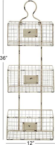 Deco 79 Metal 3 Hanging Baskets Magazine Rack Holder, 13" x 7" x 37", White in Saudi Arabia