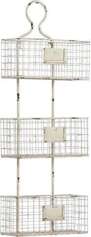 Deco 79 Metal 3 Hanging Baskets Magazine Rack Holder, 13" x 7" x 37", White in Saudi Arabia