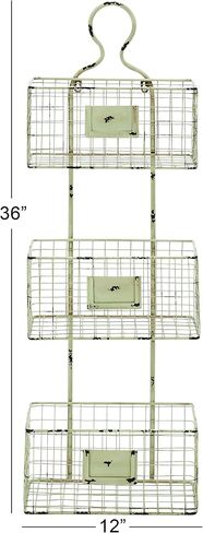 Deco 79 Metal 3 Hanging Baskets Magazine Rack Holder, 13" x 7" x 37", White in Saudi Arabia