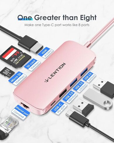 موزع USB C رفيع للغاية مع إيثرنت، 4K HDMI، USB 3.0/2.0، قارئات بطاقات ومحول PD لجهاز MacBook Pro 13/14/15/16/M1/M2، New Mac Air & Surface، المزيد (CB) -C48، ذهبي وردي) in Saudi Arabia