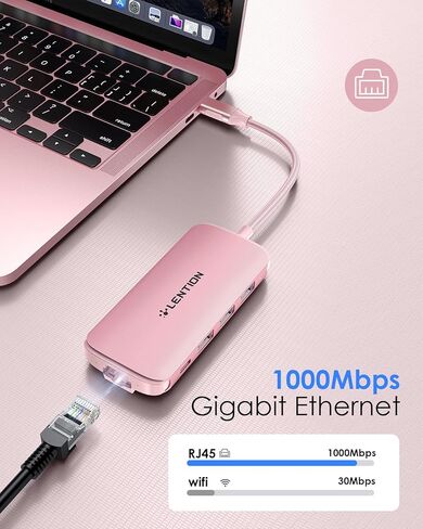 موزع USB C رفيع للغاية مع إيثرنت، 4K HDMI، USB 3.0/2.0، قارئات بطاقات ومحول PD لجهاز MacBook Pro 13/14/15/16/M1/M2، New Mac Air & Surface، المزيد (CB) -C48، ذهبي وردي) in Saudi Arabia