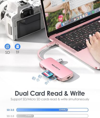 موزع USB C رفيع للغاية مع إيثرنت، 4K HDMI، USB 3.0/2.0، قارئات بطاقات ومحول PD لجهاز MacBook Pro 13/14/15/16/M1/M2، New Mac Air & Surface، المزيد (CB) -C48، ذهبي وردي) in Saudi Arabia