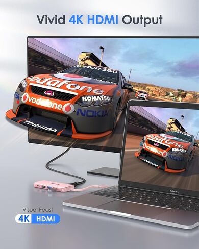 موزع USB C رفيع للغاية مع إيثرنت، 4K HDMI، USB 3.0/2.0، قارئات بطاقات ومحول PD لجهاز MacBook Pro 13/14/15/16/M1/M2، New Mac Air & Surface، المزيد (CB) -C48، ذهبي وردي) in Saudi Arabia