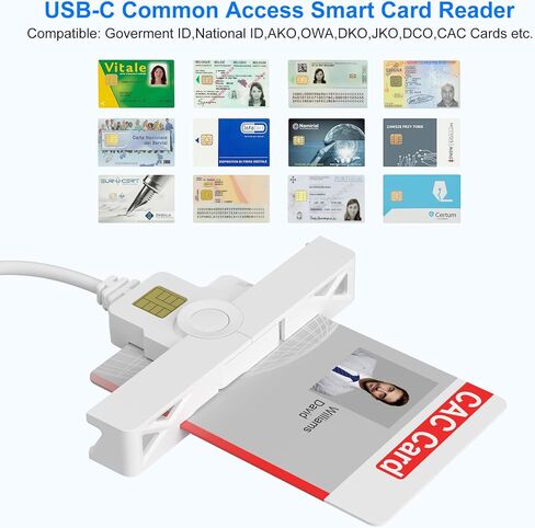 قارئ بطاقات CAC عسكري قابل للطي من النوع C، قارئ بطاقات ذكية DOD Military USB وصول مشترك CAC، قارئ بطاقات PIV والائتمان والهوية المدمجة، متوافق مع Windows 7/8/10/11، Mac OS 10.11 وLinux9 in Kuwait
