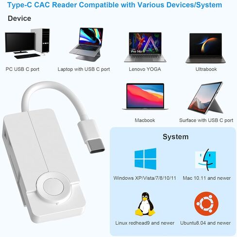قارئ بطاقات CAC عسكري قابل للطي من النوع C، قارئ بطاقات ذكية DOD Military USB وصول مشترك CAC، قارئ بطاقات PIV والائتمان والهوية المدمجة، متوافق مع Windows 7/8/10/11، Mac OS 10.11 وLinux9 in Kuwait