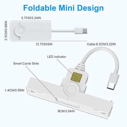 قارئ بطاقات CAC عسكري قابل للطي من النوع C، قارئ بطاقات ذكية DOD Military USB وصول مشترك CAC، قارئ بطاقات PIV والائتمان والهوية المدمجة، متوافق مع Windows 7/8/10/11، Mac OS 10.11 وLinux9 in Kuwait