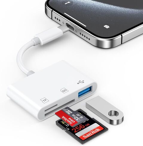 USB C to SD Card Reader, 3-in-1 SD Card Reader wtih SD Micro SD USB 3 Ports, USB Type C SD TF Memory Card Reader Compatible for iPhone 15/15 Plus/15 Pro/15 Pro Max, iPad Pro/Mini/Air, MacBook Pro/Air in Kuwait