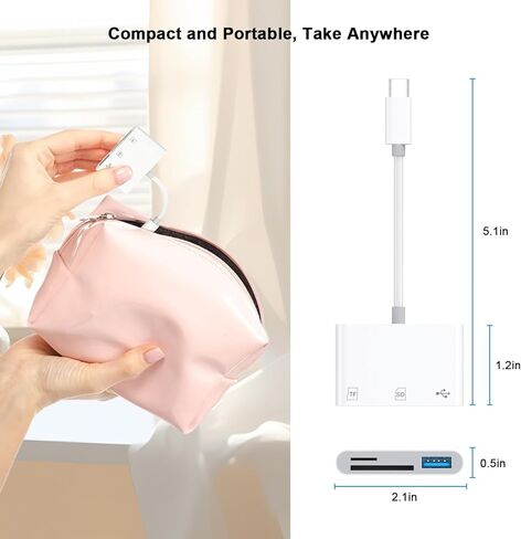USB C to SD Card Reader, 3-in-1 SD Card Reader wtih SD Micro SD USB 3 Ports, USB Type C SD TF Memory Card Reader Compatible for iPhone 15/15 Plus/15 Pro/15 Pro Max, iPad Pro/Mini/Air, MacBook Pro/Air in Kuwait