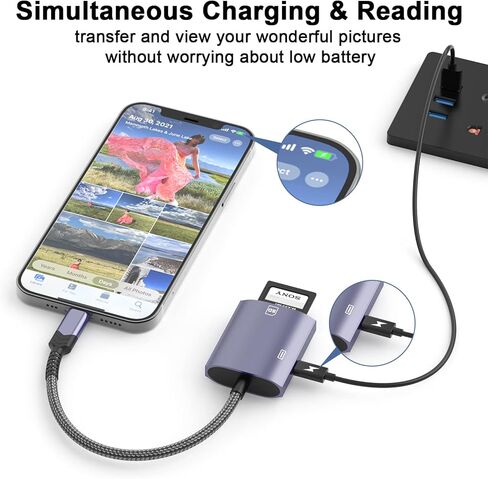 SD Card Reader for iPhone,[Apple MFi Certified] with Charging Lightning Port Micro Memory Card Adapter High Speed Trail Game Camera sd Card Viewer Adapter for iPhone,iPad Air/Pro Supports SD/TF Card in Kuwait