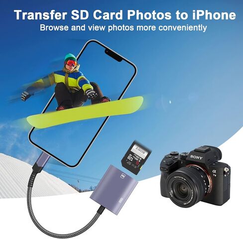 SD Card Reader for iPhone,[Apple MFi Certified] with Charging Lightning Port Micro Memory Card Adapter High Speed Trail Game Camera sd Card Viewer Adapter for iPhone,iPad Air/Pro Supports SD/TF Card in Kuwait