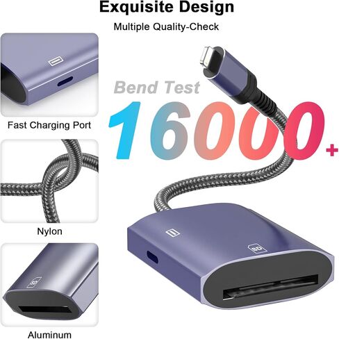 SD Card Reader for iPhone,[Apple MFi Certified] with Charging Lightning Port Micro Memory Card Adapter High Speed Trail Game Camera sd Card Viewer Adapter for iPhone,iPad Air/Pro Supports SD/TF Card in Kuwait