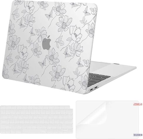 MOSISO Compatible with MacBook Air 13 inch Case 2022 2021 2020 2019 2018 Release A2337 M1 A2179 A1932 Retina Display Touch ID, Plastic Hard Shell&Keyboard Cover&Screen Protector, Line Drawing Flowers in Saudi Arabia