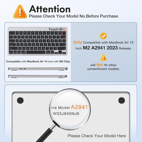 حافظة INFURTURE متوافقة مع حافظة MacBook Air 15 بوصة 2023 New M2 Model A2941 مع حافظة معرف اللمس/غطاء لوحة المفاتيح TPU/واقي الشاشة، شفاف لامع in Kuwait