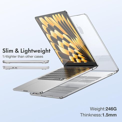 حافظة INFURTURE متوافقة مع حافظة MacBook Air 15 بوصة 2023 New M2 Model A2941 مع حافظة معرف اللمس/غطاء لوحة المفاتيح TPU/واقي الشاشة، شفاف لامع in Kuwait