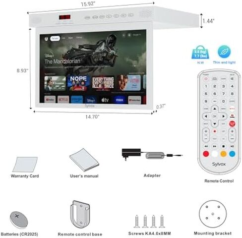 SYLVOX 15.6 inch Smart TV for Kitchen, Under Cabinet TVs, Small Television | 1080P FHD, 12V DC AC Powered, Rotated & Folded Save Space, Google OS, for Kitchen Bedroom Laundry Room RV Camper (Black) in Kuwait