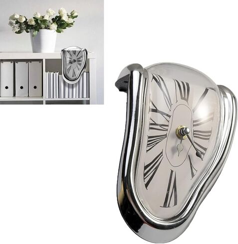 ساعة ذوبان، رف طاولة مكتب ساعة عصرية سلفادور دالي ذوبان ساعة حائط مشوهة ساعة كوارتز للديكور، ساعة حائط ذوبان مضحكة (فضية) in Kuwait