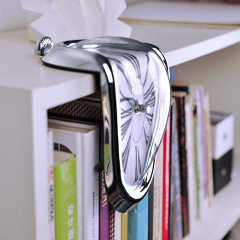 ساعة ذوبان، رف طاولة مكتب ساعة عصرية سلفادور دالي ذوبان ساعة حائط مشوهة ساعة كوارتز للديكور، ساعة حائط ذوبان مضحكة (فضية) in Kuwait