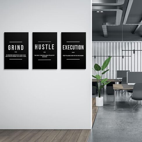 Hustle Grind Execution Wall Art Set of 3 Framed Canvas Black Motiviational Wall Art Home Office Wall Decor Inspirational Positive Quotes Posters Success Entrepreneur Gifts for Mens Guys 12"x16" in Saudi Arabia