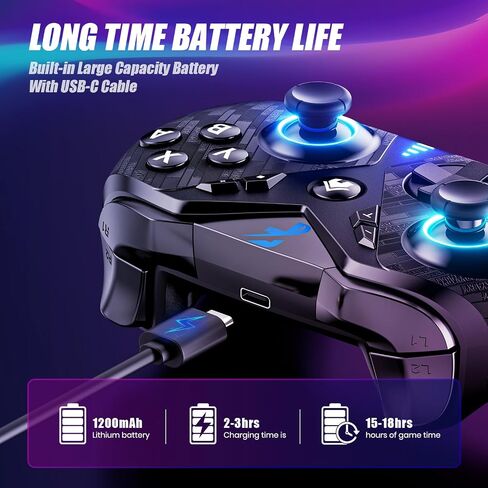 وحدة تحكم التبديل متوافقة مع Switch/Switch Lite/Switch OLED/Windows/iOS/Android، مفتاح مريح غير قابل للانزلاق، لوحة تحكم عن بعد للتبديل مع جيروسكوب 6 محاور، محرك مزدوج، تنبيه وتوربو. (أسود) in Kuwait