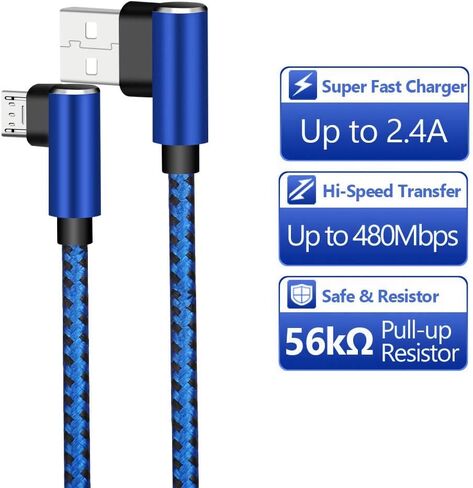 كابل Micro USB، 3 كابلات USB بطول 10 أقدام، شاحن Android، كابل USB إلى Micro USB، شاحن Android سريع الشحن، شاحن هاتف Android، كابل شحن Android، سلك شاحن Android (أزرق) in Kuwait