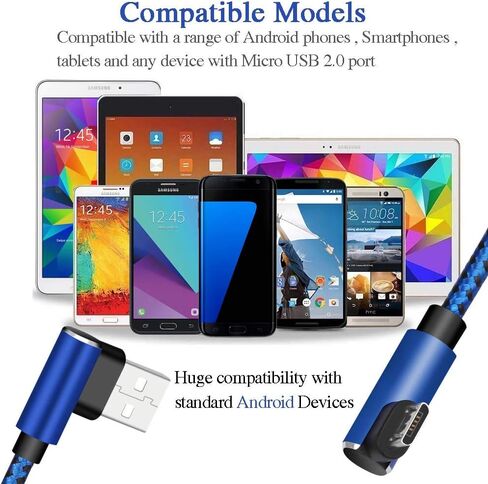 كابل Micro USB، 3 كابلات USB بطول 10 أقدام، شاحن Android، كابل USB إلى Micro USB، شاحن Android سريع الشحن، شاحن هاتف Android، كابل شحن Android، سلك شاحن Android (أزرق) in Kuwait