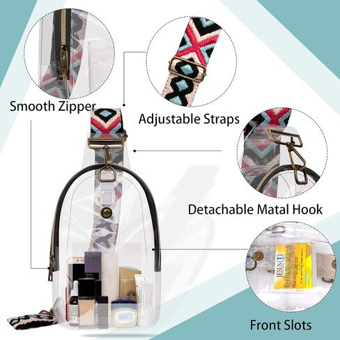 XSUIOY Clear Sling Bag Clear Fanny Pack Stadium Approved for Women with Adjustable Strap Women Girls Crossbody Bag Purses Transparent Chest Backpack Bag for Concerts Sports Events(Grey) in Saudi Arabia