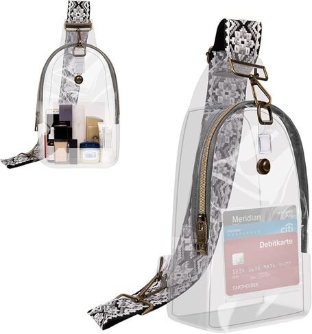 حقيبة XSUIOY الشفافة ذات حبال شفافة معتمدة من ملعب فاني باك للنساء مع حزام قابل للتعديل للنساء والفتيات وحقيبة كروس وحقيبة ظهر شفافة على الصدر للحفلات والأحداث الرياضية (رمادي) in Kuwait