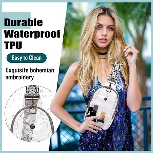 حقيبة XSUIOY الشفافة ذات حبال شفافة معتمدة من ملعب فاني باك للنساء مع حزام قابل للتعديل للنساء والفتيات وحقيبة كروس وحقيبة ظهر شفافة على الصدر للحفلات والأحداث الرياضية (رمادي) in Kuwait