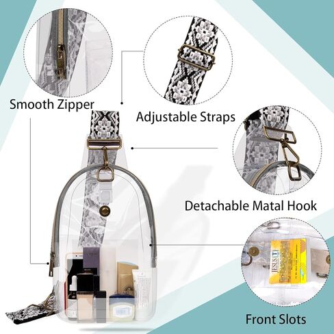 XSUIOY Clear Sling Bag Clear Fanny Pack Stadium Approved for Women with Adjustable Strap Women Girls Crossbody Bag Purses Transparent Chest Backpack Bag for Concerts Sports Events(Grey) in Saudi Arabia
