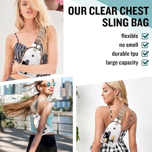حقيبة XSUIOY الشفافة ذات حبال شفافة معتمدة من ملعب فاني باك للنساء مع حزام قابل للتعديل للنساء والفتيات وحقيبة كروس وحقيبة ظهر شفافة على الصدر للحفلات والأحداث الرياضية (رمادي) in Kuwait