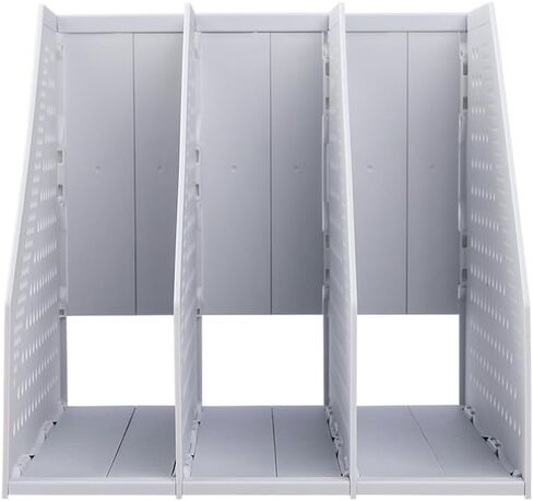 TECHMARKET Collapsible Magazine File Holder/Desk Organizer for Office Organization and Storage with 3 Vertical Compartments, Light Grey - Magazine file holder - Accordion file organizer (White) in Saudi Arabia