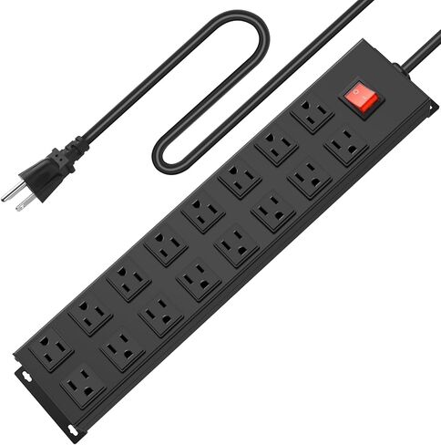 HHSOET Metal 16 Outlet Mountable Power Strip, Wall Mount Garage Workbench Socket, Gaming Table Surge Protector with 6 FT Power Cord.(Black) in Saudi Arabia