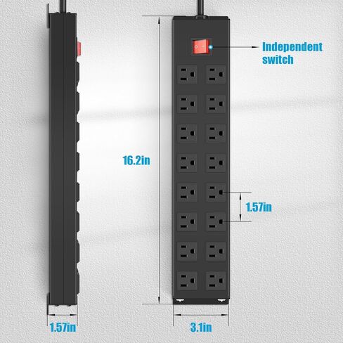 HHSOET Metal 16 Outlet Mountable Power Strip, Wall Mount Garage Workbench Socket, Gaming Table Surge Protector with 6 FT Power Cord.(Black) in Saudi Arabia