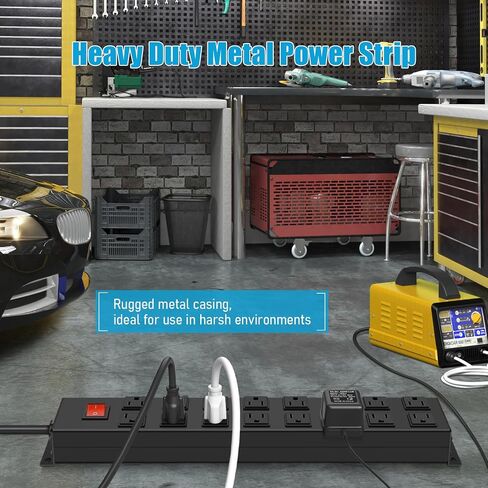 HHSOET Metal 16 Outlet Mountable Power Strip, Wall Mount Garage Workbench Socket, Gaming Table Surge Protector with 6 FT Power Cord.(Black) in Saudi Arabia