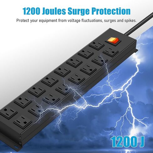 HHSOET Metal 16 Outlet Mountable Power Strip, Wall Mount Garage Workbench Socket, Gaming Table Surge Protector with 6 FT Power Cord.(Black) in Saudi Arabia