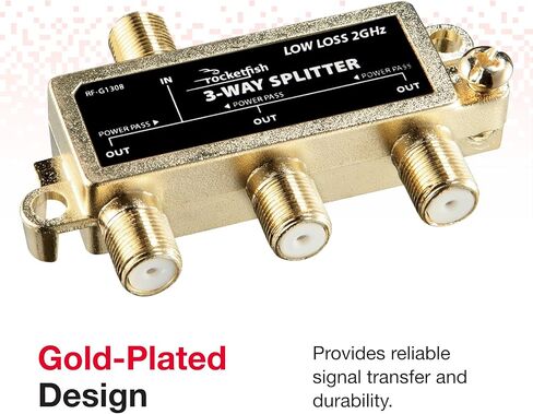 Rocketfish 3-Way Coaxial Splitter - Durable Electronic & TV Accessories - Gold in Kuwait
