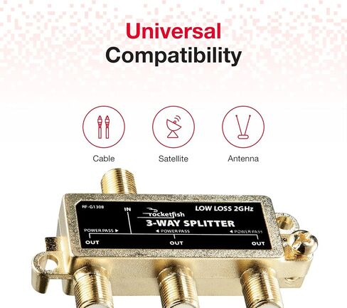 Rocketfish 3-Way Coaxial Splitter - Durable Electronic & TV Accessories - Gold in Kuwait