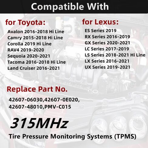 42607-06030 نظام مراقبة ضغط الإطارات TPMS أجهزة استشعار 315 ميجاهرتز PMV-C015 4 قطعة لـ L e x u s GX460 RX350 RX450h 2015 2016 2017 2018 من أجل to yo ta Camry Tacoma Avalon 2016 2017 2018 42607-48010 in Saudi Arabia