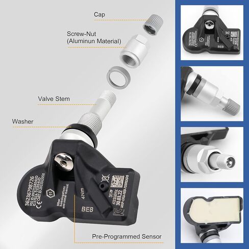 أجهزة استشعار ضغط الإطارات TPMS المبرمجة مسبقًا 433 ميجا هرتز بديل لجهاز BMW Mini Rolls-Royce 36236798726 مجموعة من 4 in Kuwait