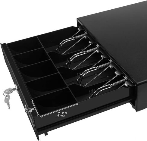 درج تسجيل النقدية من ROVSUN مزود بـ 4 فواتير و5 عملات معدنية، وصينية صندوق تخزين الأموال مع قفل، وتتطلب طابعة إيصالات كابل RJ11، مثالية للأعمال التجارية الصغيرة في نقاط البيع (13 بوصة × 15 بوصة) in Kuwait