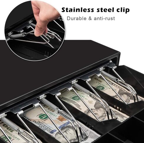 درج تسجيل النقدية من ROVSUN مزود بـ 4 فواتير و5 عملات معدنية، وصينية صندوق تخزين الأموال مع قفل، وتتطلب طابعة إيصالات كابل RJ11، مثالية للأعمال التجارية الصغيرة في نقاط البيع (13 بوصة × 15 بوصة) in Kuwait