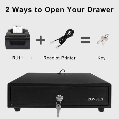 درج تسجيل النقدية من ROVSUN مزود بـ 4 فواتير و5 عملات معدنية، وصينية صندوق تخزين الأموال مع قفل، وتتطلب طابعة إيصالات كابل RJ11، مثالية للأعمال التجارية الصغيرة في نقاط البيع (13 بوصة × 15 بوصة) in Kuwait