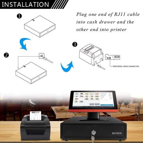درج تسجيل النقدية من ROVSUN مزود بـ 4 فواتير و5 عملات معدنية، وصينية صندوق تخزين الأموال مع قفل، وتتطلب طابعة إيصالات كابل RJ11، مثالية للأعمال التجارية الصغيرة في نقاط البيع (13 بوصة × 15 بوصة) in Kuwait