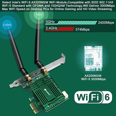 بطاقة Wifi 6E 5400 ميجابت في الثانية PCIE ثلاثية النطاق من FengSmart لأجهزة Windows 11 و10 64 بت وLinux Kernel 5.1 لأجهزة الكمبيوتر المكتبية، 2.4 جيجا هرتز 574 ميجا بت في الثانية، 5 جيجا هرتز 2400 ميجا بت في الثانية و6 جيجا هرتز 2400 ميجا بت في الثانية لل in Kuwait