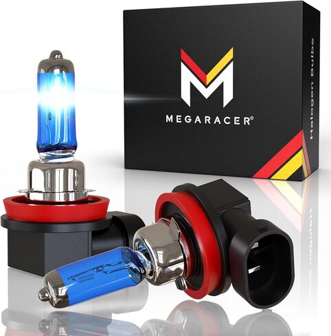 Mega Racer H11 Halogen Headlight Bulbs - 5000K Super White, 12V 100W, Xenon, PGJ19-2 Base, Automotive Bulb Replacement, IP68 Waterproof Rating, Pack of 2 in Saudi Arabia
