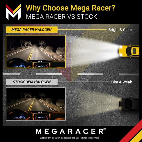 Mega Racer H11 Halogen Headlight Bulbs - 5000K Super White, 12V 100W, Xenon, PGJ19-2 Base, Automotive Bulb Replacement, IP68 Waterproof Rating, Pack of 2 in Saudi Arabia